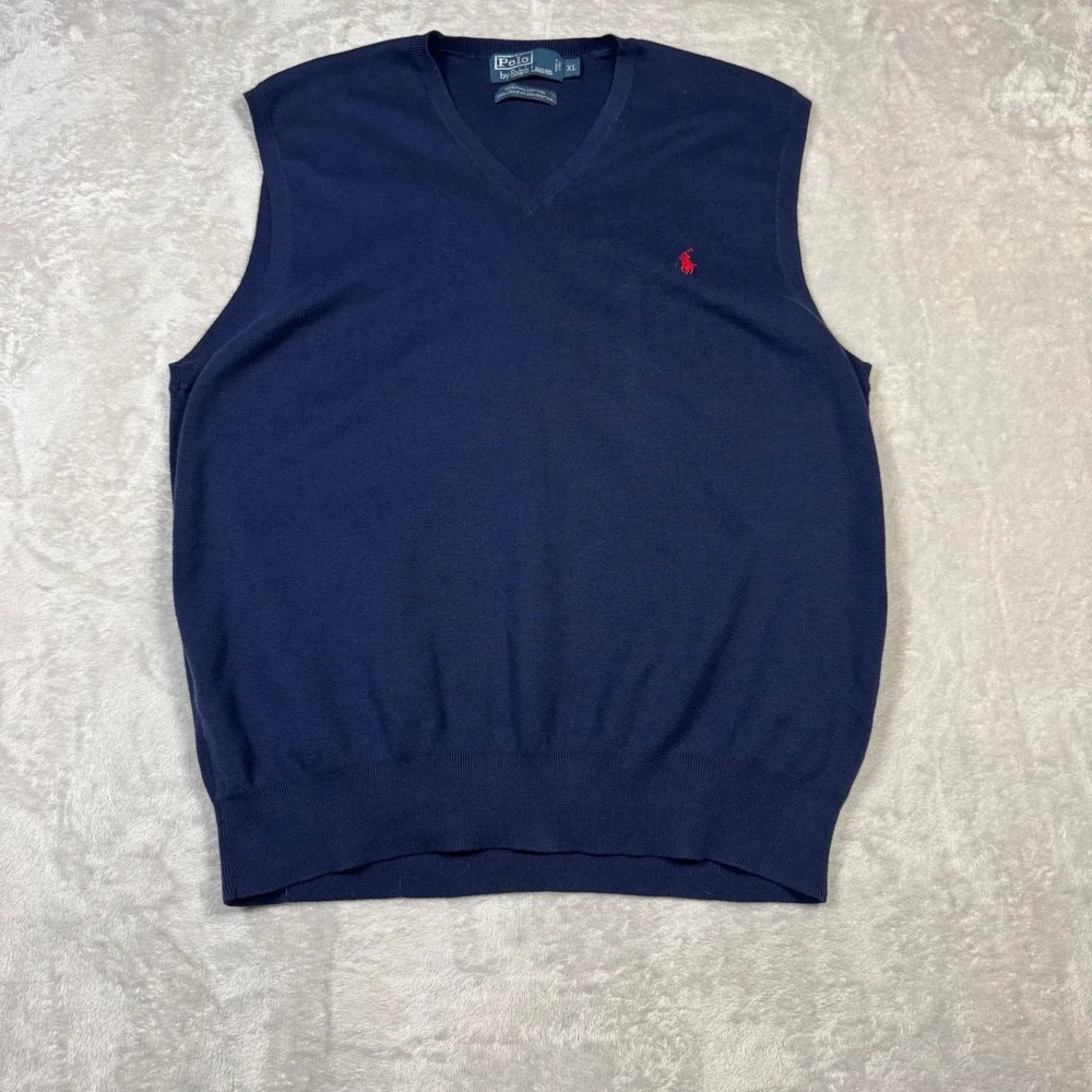 Polo Ralph Lauren Mens Navy V Neck Pima Cotton Sweater Vest XL Preppy
